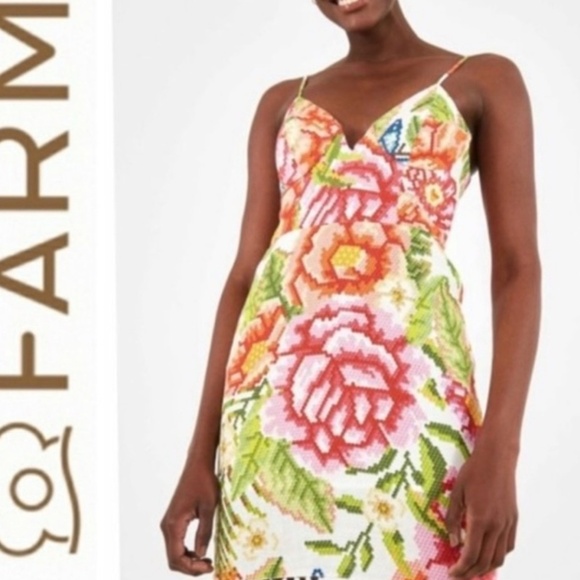 FARM Rio Dresses & Skirts - Farm Rio Vintage Floral Roses Adjustable Strap Summer Linen Resort‎ Mini Dress M